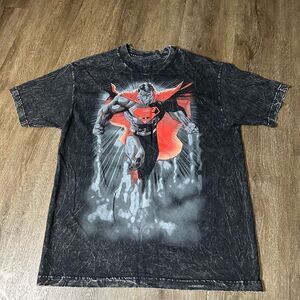 Vintage DC Superman Doomsday Reversible Gray Acid Wash T-Shirt Mens Size Medium